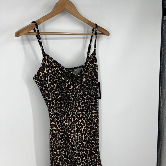 BEBE Maxi Dress Womens Size M Cowl Neck Spaghetti Strap Slit Cheetah NWT Leopard - Picture 9 of 16